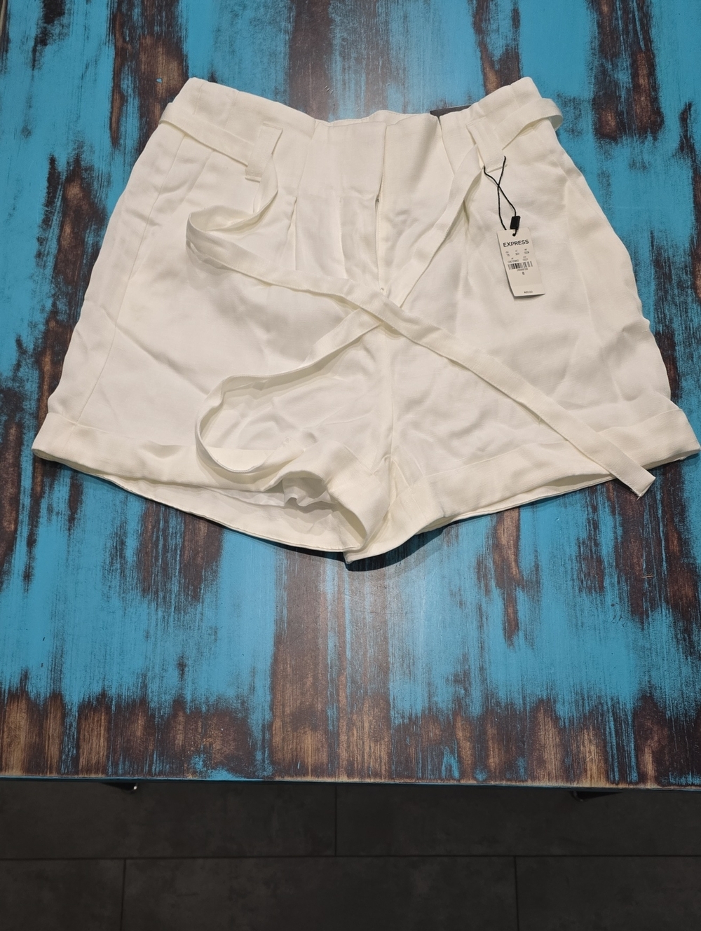 Express White High-Waist Paperbag Tie Shorts